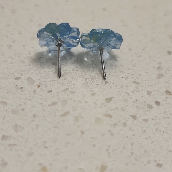 Light Blue Flower Post Earrings - Picture 2 of 2